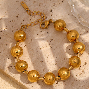 18K Gold Stainless Steel Plated <strong>Large</strong> Retro Personality <strong>Bead</strong> <strong>Bracelet</strong> Fast Fading Allergy Proof Hip Fashion Chain Link <strong>Bracelets</strong> - Product Image 2