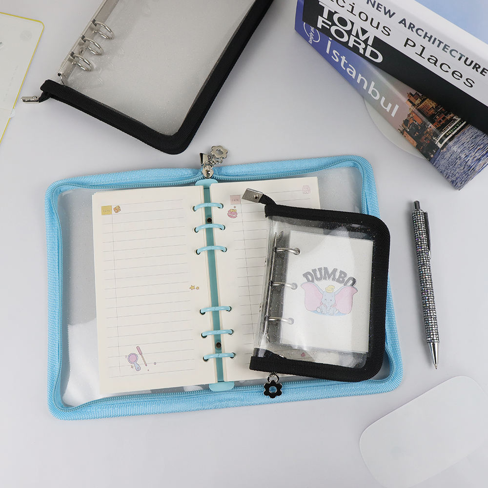 A5 A6B5ミニ詰め替えジャーナルジップバインダーカバーグリッターPVC