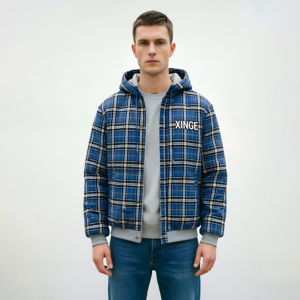 Sudadera con capucha de algodón para hombre, estilo streetwear, oversize, holgada, con patchwork a cuadros, de felpa francesa gruesa, reversible, con cremallera - Product Image 1