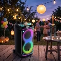BA-S2101 Altavoz Inalámbrico con Ruedas y Doble Micrófono de 10 Pulgadas, RGB, para Fiestas y Eventos, MOQ 5 Unidades, Logotipo Personalizado, Entrega Rápida en 7 Días, Venta al Por Mayor