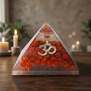 Pyramide d'orgonite Rudraksha en cristaux de Rozrin avec symbole Om, décoration d'intérieur, Reiki, Feng Shui, pierre précieuse sculptée - Product Image 2