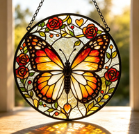 Attrape-soleil en verre peint avec motif papillon, décoration murale, panneau de fenêtre suspendu, vitrail décoratif