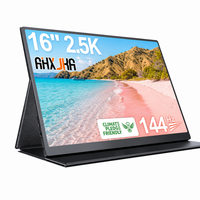 Moniteur portable AHXJKA 16 pouces à écran unique 2.5K 144Hz avec étui en cuir pour consoles PS5 PS4 Switch et ordinateurs Windows/Mac
