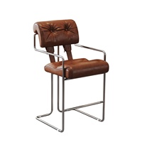 Tabouret de bar commercial vintage Bauhaus en acier inoxydable de designer avec dossier, personnalisable pour la maison, la réception ou l'îlot de cuisine