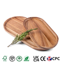 Set van 2 ovale borden voor snacks, desserts, brood, fruit, groenten, dips en sushi, van acaciahout.