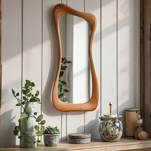 <span class=keywords><strong>Specchio</strong></span> a Figura Intera Moderno con Cornice in Legno, Design Irregolare <span class=keywords><strong>Curvo</strong></span>, per Camera da Letto, Soggiorno, Corridoio, Arredamento Elegante - Product Image 4