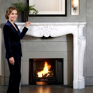 MILY - Marco <span class=keywords><strong>de</strong></span> <span class=keywords><strong>Chimenea</strong></span> <span class=keywords><strong>de</strong></span> Mármol Blanco Natural, Estilo Francés, Tallado a Mano, en Venta - Product Image 1