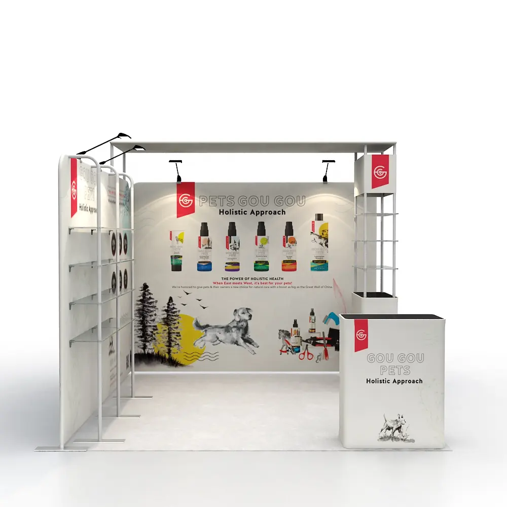 Portable Tradeshow Displays 10X10ft Trade Show Exhibition Booth With Shelves For Advertision