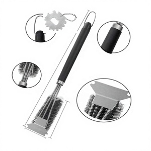 Brosse métallique de nettoyage robuste pour grilles de barbecue avec grattoir et long manche – Outil de nettoyage en acier inoxydable - Product Image 3