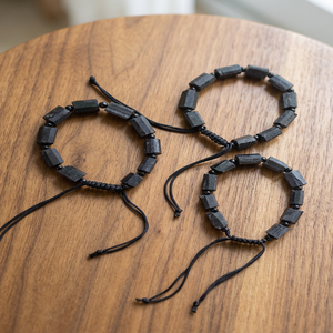 สร้อยข้อมือลูกปัดหินออบซิเดียนสีดำแบบปรับได้ DIY พร้อมเชือกฝ้าย - Product Image 1
