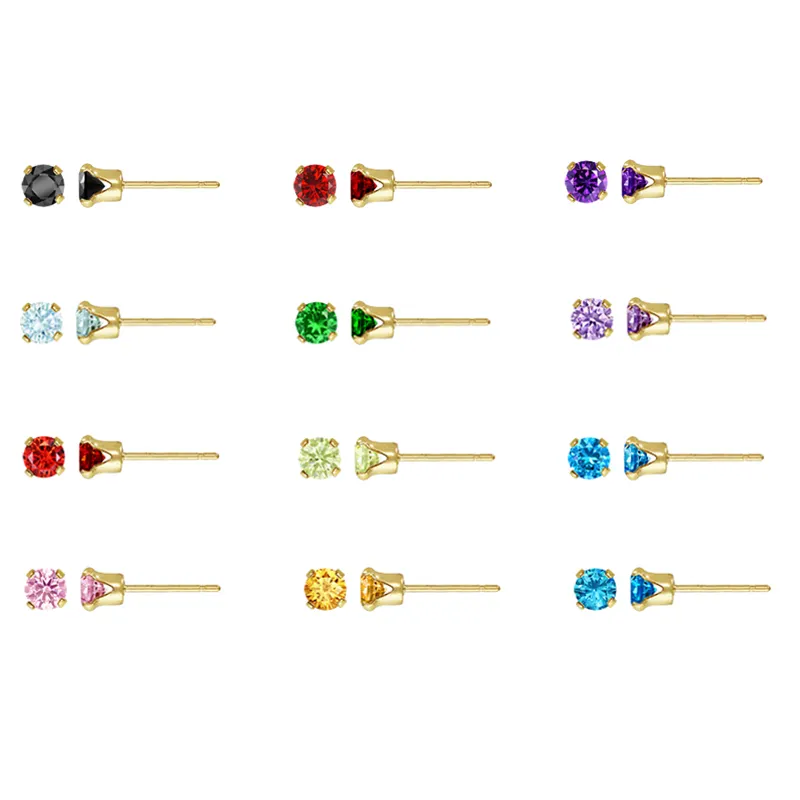 High Quality Gold Earring Jewelry 14K Gold Filled AAA Zircon Birthstone Stud Earrings for Women