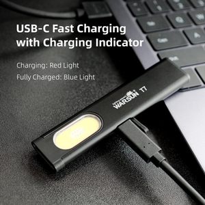 Cho warsun T7 <span class=keywords><strong>LED</strong></span> Magnetic <span class=keywords><strong>Flat</strong></span> Side ánh sáng USB-C có thể sạc lại COB nhiều chế độ hàng ngày mang theo hợp kim nhôm Pocket đèn pin - Product Image 4