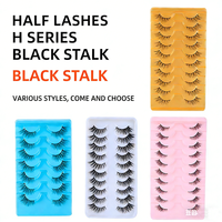 Faux cils style œil de renard demi-cils, lot multi-paires, aspect naturel nude, tige noire