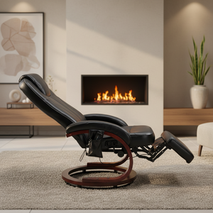 Sillón Reclinable de Salón Personalizado al por Mayor, de Cuero PU Marrón, con Reposapiés, Cómodo y de Madera - Product Image 1