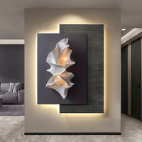 Tableau Décoratif Minimaliste Noir et Blanc et Gris de Salon, Peinture Murale de Fond avec Éclairage LED et Effet Tridimensionnel