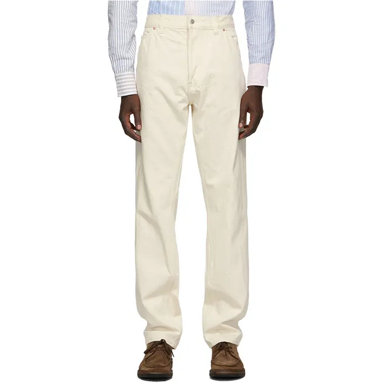Big Size Men's Beige Cotton Polyester Blend Straight Leg Loose Fit Oversized Denim Jeans Pants