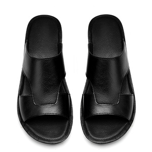 Chaussons en Cuir de Vachette Grande Taille <span class=keywords><strong>47</strong></span> pour Hommes, Tongs d'Été en Cuir Véritable Noir, Sandales de Plage en Cuir pour Hommes - Product Image 4