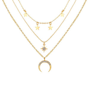Collana corta con catena a forma di clavicola a catena a forma di stella a tre strati con stella a cinque punte - Product Image 3