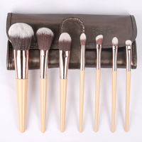 Ensemble de 8 pinceaux de maquillage professionnels en poils synthétiques doux Ms.miau, manche en bois beige, pour le visage, les yeux, le correcteur, le crayon à sourcils