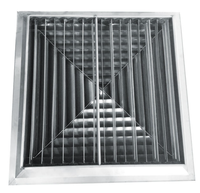 Diffuseur d'air carré de plafond en acier inoxydable 304, 4 voies réglables, durable, avec registre, pour ventilation CVC, entrepôt industriel moderne