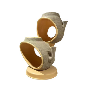 Cama Redonda para Gatos con Material de Fibra, Mueble Multifuncional para Mascotas de Interior, Tamaño Pequeño, Diseño de Color Sólido - Product Image 3