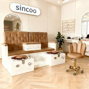 Sillón de Pedicura con Baño de Pies de Vidrio Estilo Europeo, Bomba de Drenaje, Compartimentos de Almacenamiento, Lámpara LED de 7 Colores para Salón de Uñas y Spa - Product Image 1