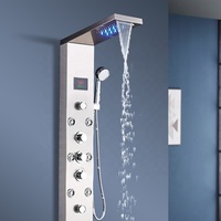 Colonne de douche murale en acier inoxydable avec jets de massage et cascade LED pour salle de bain