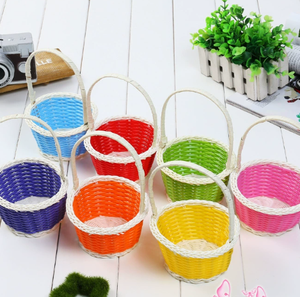 DAMAI Wholesale Easter Decor Plastic Rattan Woven Baskets Handcrafted Round Egg Storage <b>Bins</b> for Home <b>Small</b> Items Organization - Product Image 2