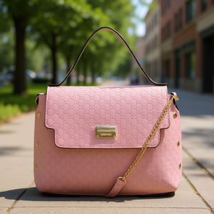 Bolso Tote de Cuero Rosa para Mujer Fana Jacoba, con Patrón Geométrico, Correa de Cadena, Bolso de Mano Casual de Verano - Product Image 2
