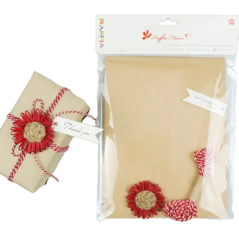 Gordon Ribbons Jute Flower With Red&White Custom Ribbon Cotton String Burlap Roll for Gift Box Decoration DIY Craft Set