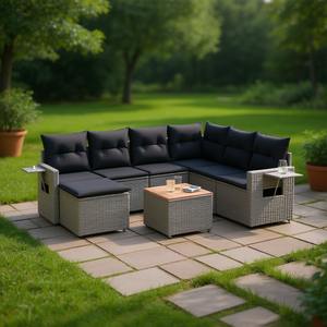 Grey PE <b>Rattan</b> Garden <b>Sofa</b> Set Adjustable Feet Outdoor Seating Solution Contemporary Design - Product Image 2