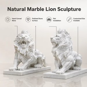 YOUFINE Sculpture <span class=keywords><strong>de</strong></span> <span class=keywords><strong>lion</strong></span> assis <span class=keywords><strong>en</strong></span> marbre blanc sculpté à la main, statues <span class=keywords><strong>de</strong></span> gardiens pour la décoration d'entrée <span class=keywords><strong>de</strong></span> villa - Product Image 5