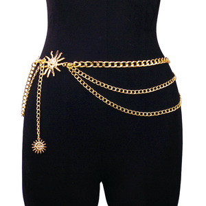 Chaîne de taille multicouche en métal avec décorations soleil et visage souriant pour femme, chaîne de corps tendance en alliage de zinc pour usage quotidien - Product Image 3