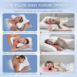 Cuscino Cervicale PAYHUIN in Memory Foam con Rivestimento in Seta Ghiaccio, Ergonomico, Regolabile a 2 Altezze, Traspirante, Supporto per il Collo - Product Image 6