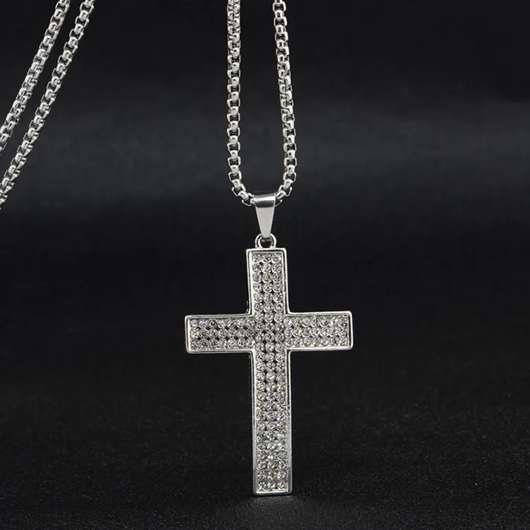 K037 оптовая продажа хип-хоп католическая Религия Ювелирные изделия микро инкрустация кубический циркон Христианский крест кулон цепочка для мужчин