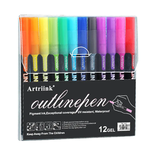 Stylos à <span class=keywords><strong>dessin</strong></span> permanents imperméables à paillettes <span class=keywords><strong>effet</strong></span> surligneur 12 couleurs Papier Artriink PA-102 - Product Image 1