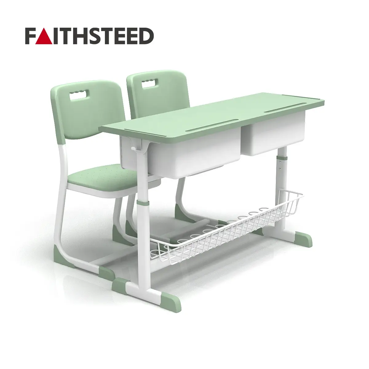 2 인 높이 조절 스쿨 컴퓨터 책상과 의자 세트 더블 시트 플라스틱 PP 환경