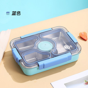 27,5*20*6,5 CM 950ML Diseño de 4 compartimentos Caja Bento de acero inoxidable Juego de Almuerzo completo con cubiertos portátiles para niños - Product Image 4