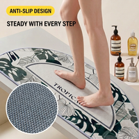 Tapis de salle de bain semi-circulaire à motif de feuilles tropicales, antidérapant, absorbant, séchage rapide, lavable, avec support en caoutchouc antidérapant pour la salle de douche