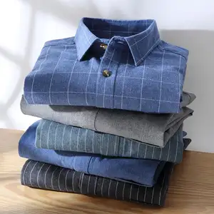 2023 new mens button down casual manica lunga camicie di flanella uomo 100% cotone casual camicie a righe camicette top