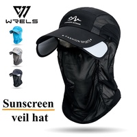 Casquette à visière WRELS avec logo personnalisé, grand bord respirant, protection solaire avec cache-visage, anti-UV, séchage rapide, pour la pêche