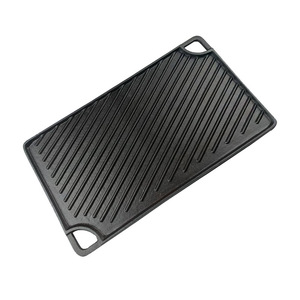 Cast Iron Diagonal Striped Grill Pan Rectangle Thickened Camping Steak Grilling Plate Double Sided Outdoor Use - Product Image 2