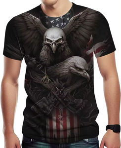 Camiseta con Cuello Redondo y Estampado de Águila Novedosa con Logotipo Personalizado, Camiseta con Estampado de Bandera Estadounidense <span class=keywords><strong>para</strong></span> <span class=keywords><strong>Hombre</strong></span>, Camiseta Informal de Manga Corta al por Mayor - Product Image 4