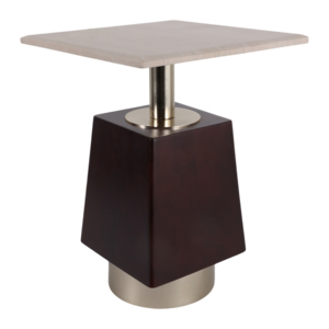 Tavolino Quadrato in Legno e Marmo, Comodino Moderno con Piano in Pietra e Base in Legno per Soggiorno e Camera da Letto - Product Image 2