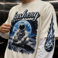 T-shirt en tricot lourd pour homme, 300 g, 100 % coton, coupe classique, style streetwear vintage avec impression DTG personnalisée