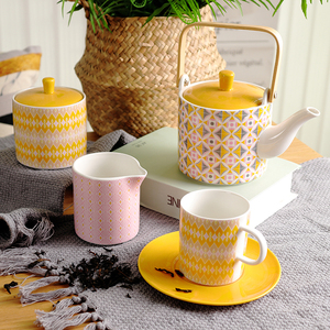 Elegante tè del pomeriggio variopinto all'ingrosso rombi della decalcomania 17 pcs set <span class=keywords><strong>da</strong></span> tè in ceramica con teiera - Product Image 4