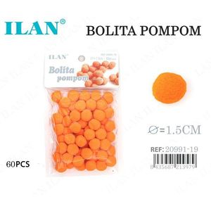 Ilan Bolita Pompom 1,5 Cm Arancione 60 Pezzi Decorazioni Artigianali - Product Image 1