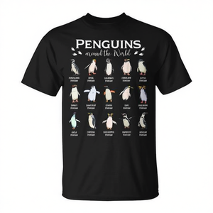 Camiseta Penguins Around The World para adultos, unisex, negra, 100% algodón, diseño gráfico - Product Image 2