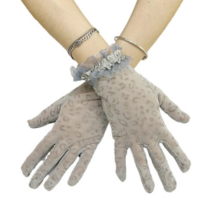 HZS-24035 Summer Lace <strong>Gloves</strong> Thin <strong>Leopard</strong> <strong>Print</strong> Sexy Black Women's Short Driving Sun protection Wedding Bride <strong>Gloves</strong> - Product Image 4