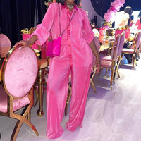 Mode En Gros De Mode Satin Casual Soie Tenues Ensemble Assorti Femmes 2 Deux Pièces Tenues Ensemble Deux Pièces Pantalon Ensemble